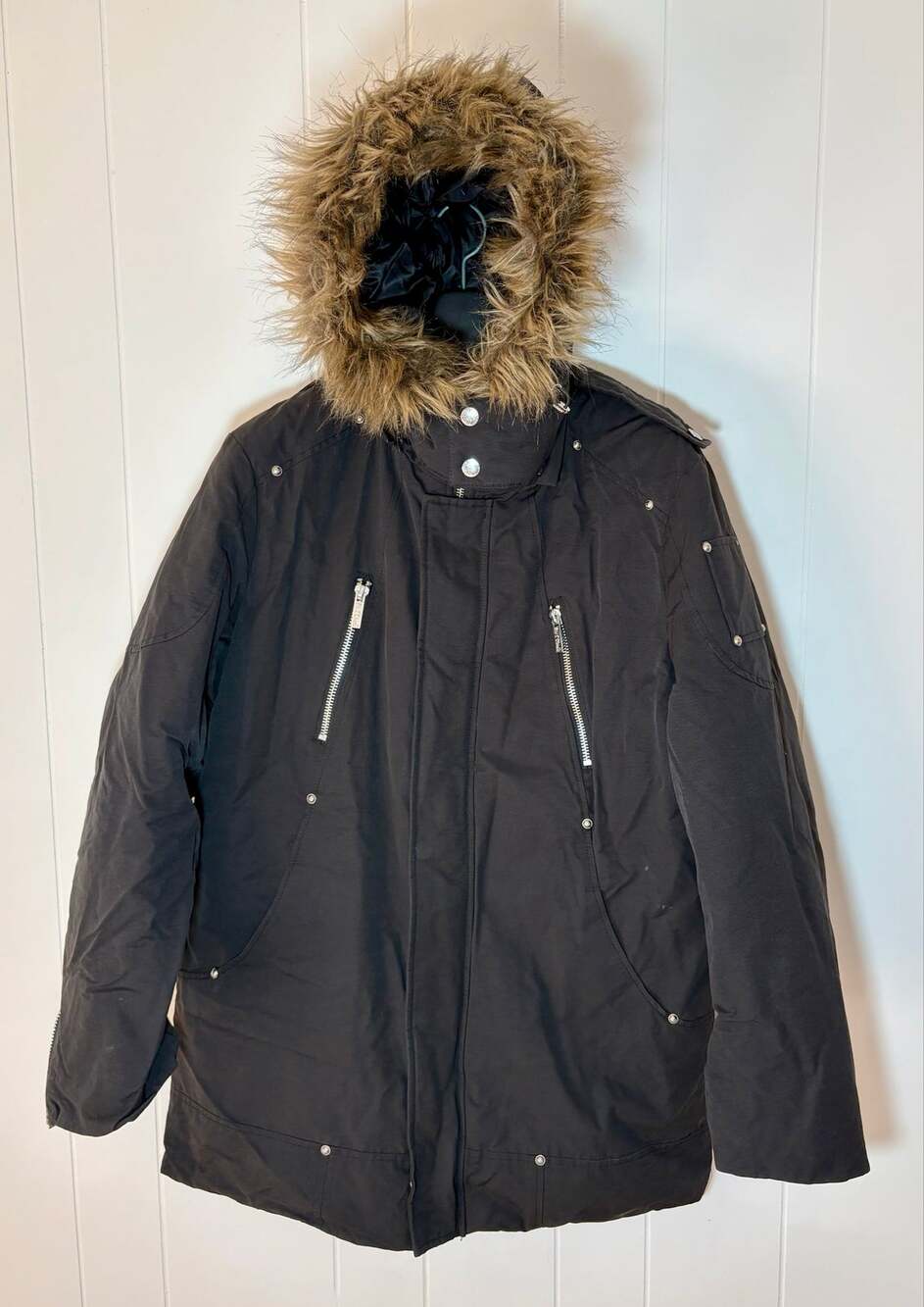 Buffalo David Bitton Faux Fur Hooded Parka Jacket Black Puffer Coat Mens Large